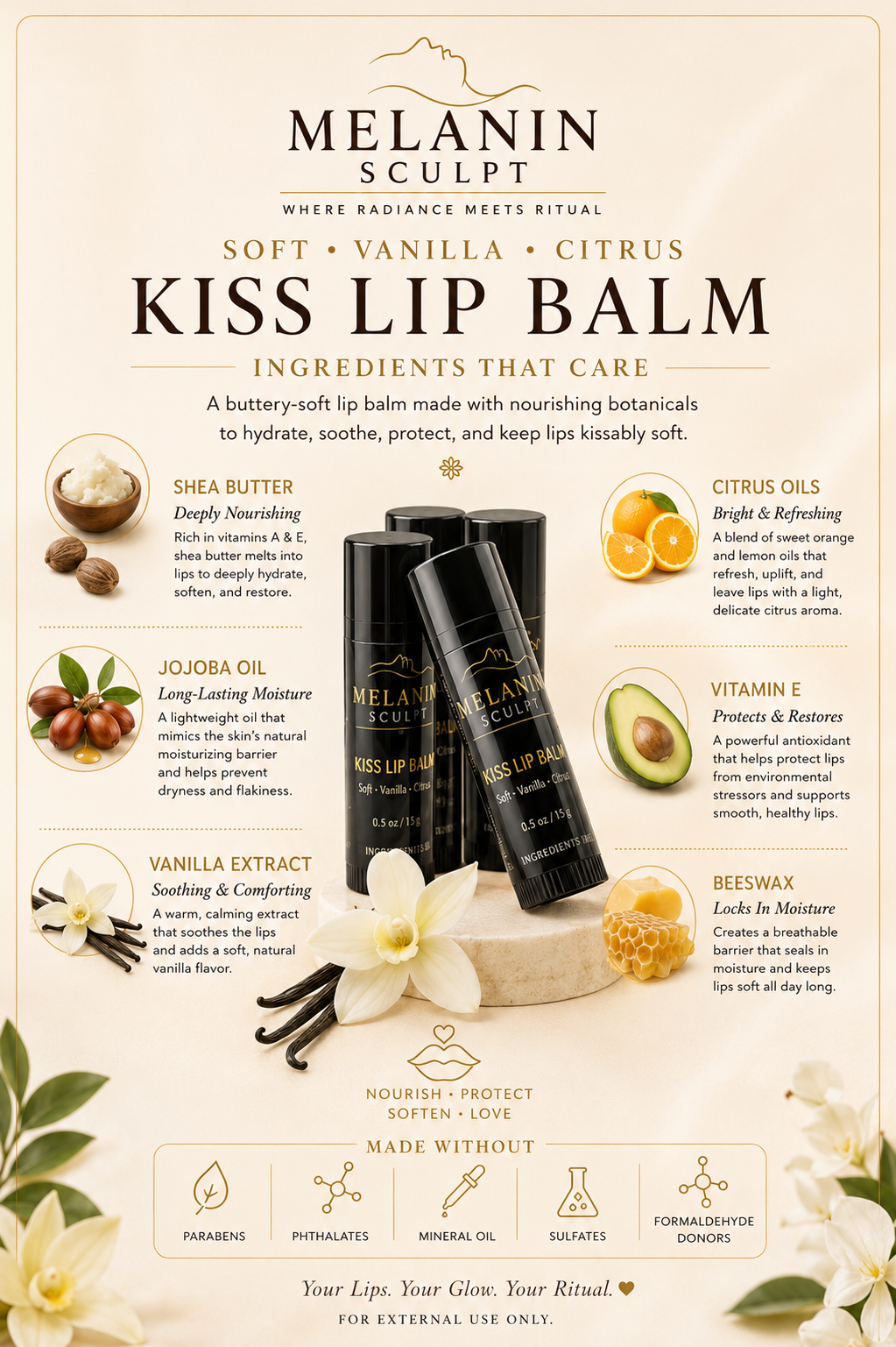 Soft Vanilla Citrus Kiss Lip Balm